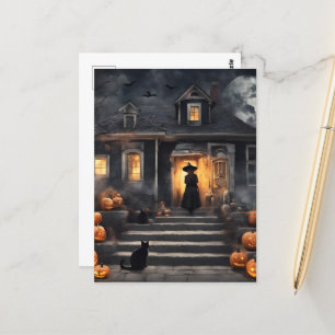 Halloween Heks en Haunted House Briefkaart