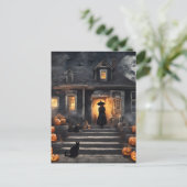 Halloween Heks en Haunted House Briefkaart (Staand voorkant)