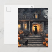 Halloween Heks en Haunted House Briefkaart (Voorkant / Achterkant)