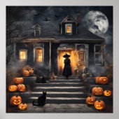 Halloween Heks en Haunted House Poster (Voorkant)