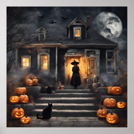 Halloween Heks en Haunted House Poster