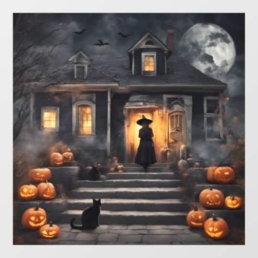 Halloween Heks en Haunted House Raamsticker (Vel)