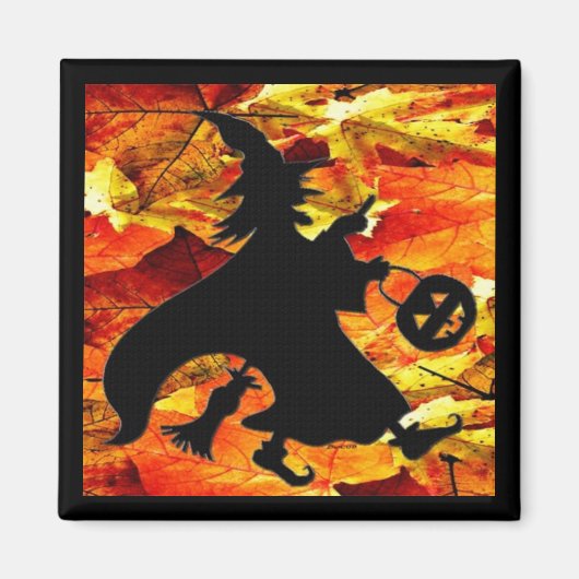 Halloween Heks en Herfst Bladeren Magneet (Voorkant)