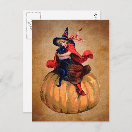  Halloween heks en kat Briefkaart (Voorkant / Achterkant)