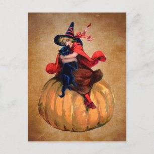 Halloween heks en kat Briefkaart