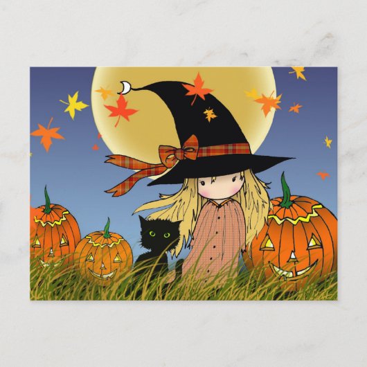 Halloween heks en kat Briefkaart (Voorkant)