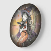 Halloween Heks en Kat Fantasie Kunst Klok (Hoek)