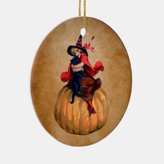  Halloween heks en kat Keramisch Ornament (Rechts)