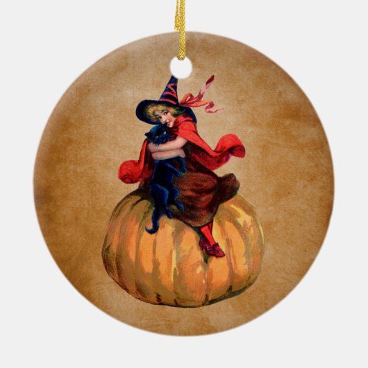  Halloween heks en kat Keramisch Ornament (Achterkant)