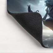 Halloween heks en kat op een bezem muismat (Hoek)