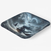 Halloween heks en kat op een bezem papieren bordje (Gebogen)