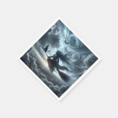 Halloween heks en kat op een bezem servet (Hoek)