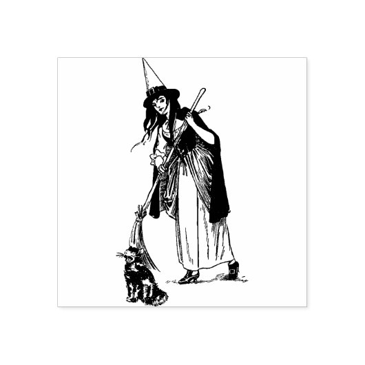 Halloween Heks en Kat Rubber Stamp Rubberstempel (Afrduk)
