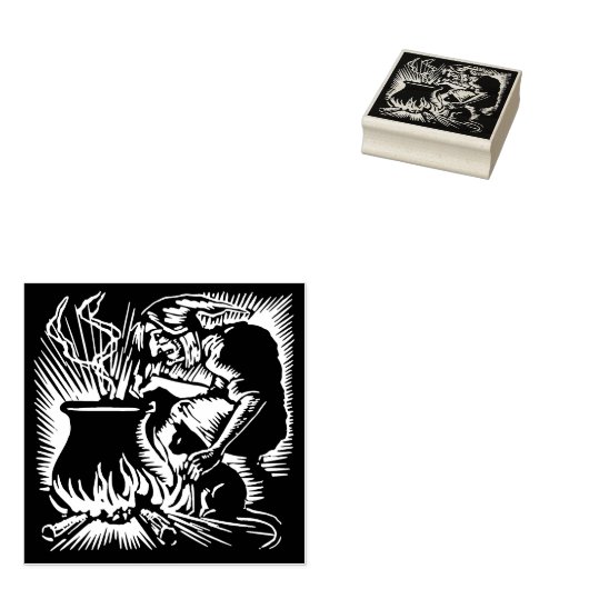  Halloween Heks en Kat Stamp Rubberstempel (Gestempeld)