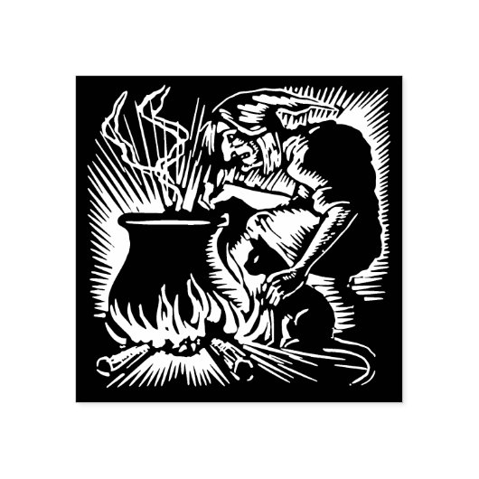  Halloween Heks en Kat Stamp Rubberstempel (Afrduk)