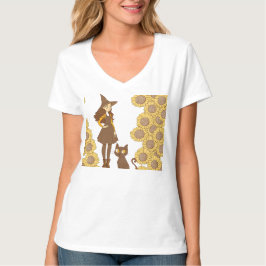 Halloween heks en kat vrouwen V-hals T-shirt