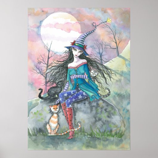 Halloween Heks en Katten Poster van Molly Harrison (Voorkant)