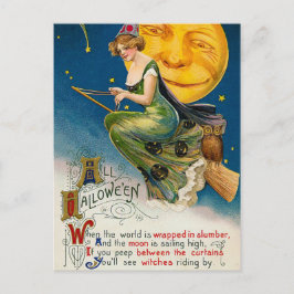 Halloween heks en maan  vakantie briefkaart