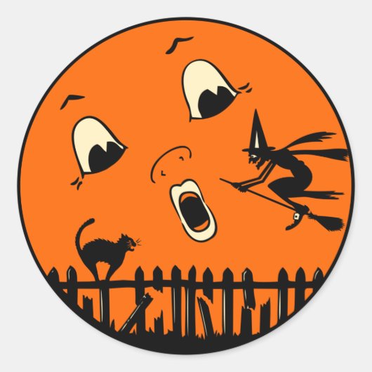  Halloween Heks en Moon Ronde Sticker (Voorkant)
