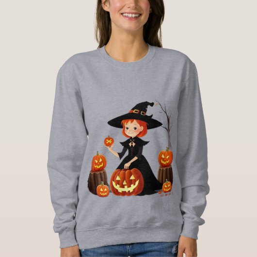 Halloween Heks En Pompoen Oogst Pret Trui (Voorkant)