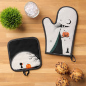 Halloween heks en pompoen ovenwant & pannenlap set (Top down)