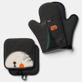 Halloween heks en pompoen ovenwant & pannenlap set (Voorkant / Achterkant)