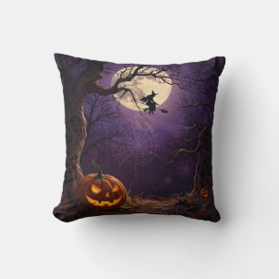 Halloween heks en pompoen vierkante kussen
