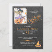Halloween heks en pompoen vrijgezellenfeest kaart (Voorkant)