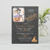 Halloween heks en pompoen vrijgezellenfeest kaart (Staand voorkant)