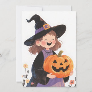 Halloween Heks en Pompoen Wenskaart Feestdagenkaart