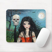 Halloween heks en schedel mousepad muismat (Met muis)