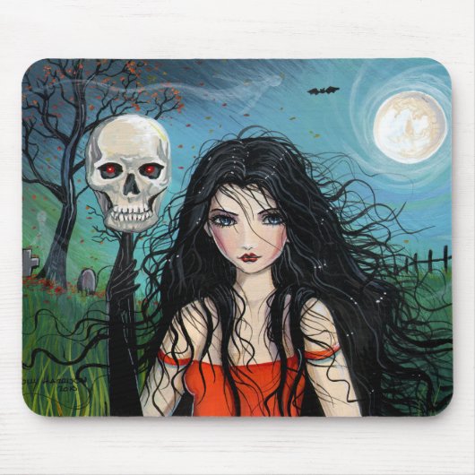 Halloween heks en schedel mousepad muismat (Voorkant)