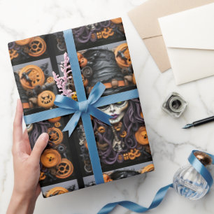 Halloween heks en schedels Cadeaupapier