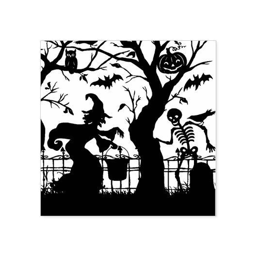  Halloween Heks en Skelet Rubberstempel (Afrduk)