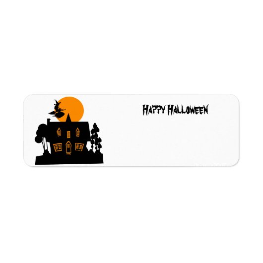 Halloween heks en spookhuis etiket (Voorkant)
