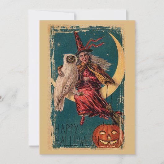 Halloween heks en uil Feestdagenkaart (Voorkant)