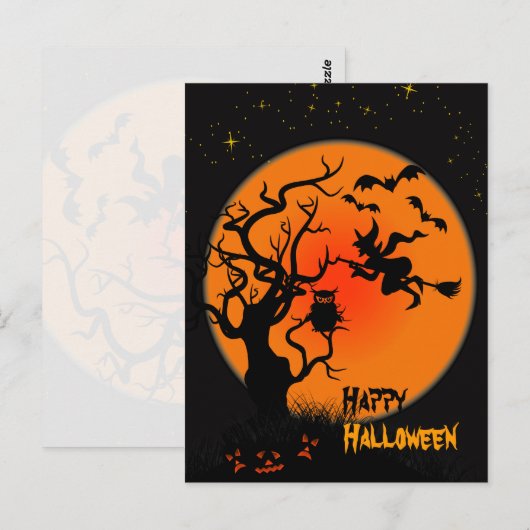Halloween heks en uil Halloween Briefkaart (Voorkant / Achterkant)