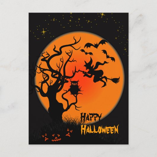 Halloween heks en uil Halloween Briefkaart (Voorkant)