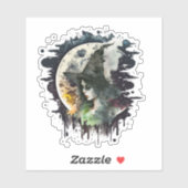 Halloween Heks en Volle Maan Sticker (Vel)