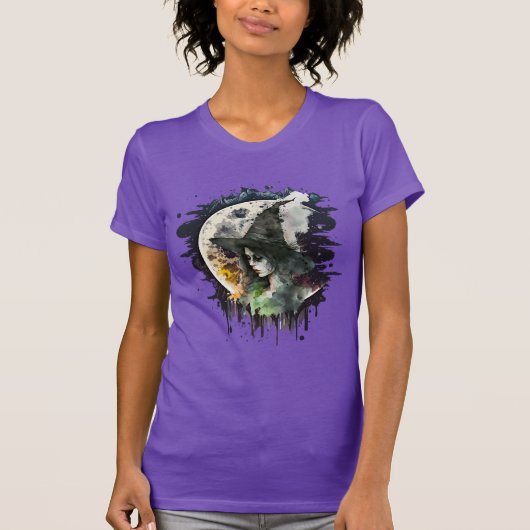 Halloween Heks en Volle Maan T-shirt (Voorkant)