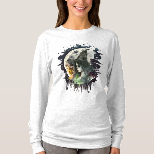 Halloween Heks en Vollemaan T-shirt (Voorkant)