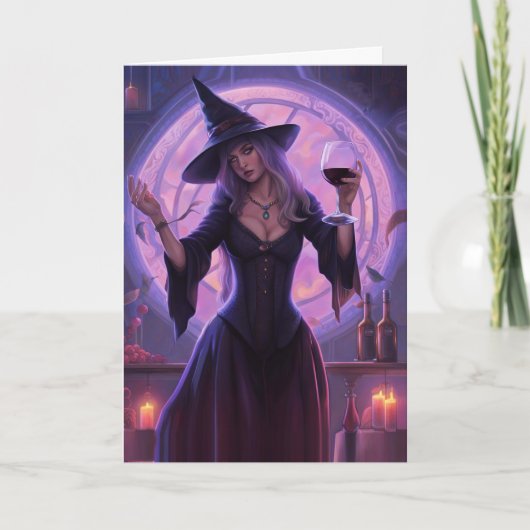 Halloween Heks en Wijn Grappige Mooie Heks Kaart (Voorkant)