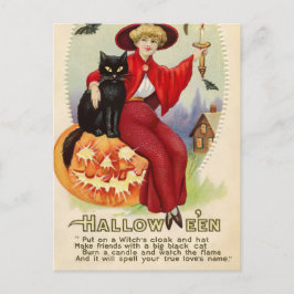  Halloween-heks en zwarte kat Briefkaart