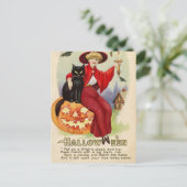  Halloween-heks en zwarte kat Briefkaart (Staand voorkant)