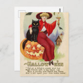  Halloween-heks en zwarte kat Briefkaart (Voorkant / Achterkant)