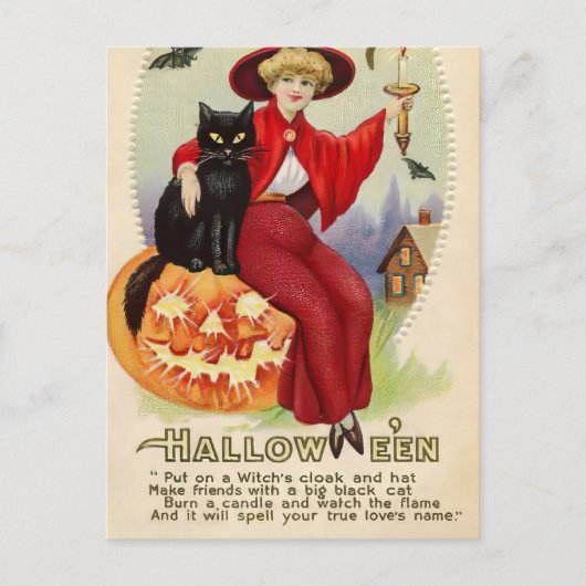  Halloween-heks en zwarte kat Briefkaart (Voorkant)