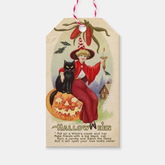  Halloween-heks en zwarte kat Cadeaulabel (Voorkant)