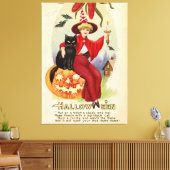  Halloween-heks en zwarte kat Canvas Afdruk (Insitu (Woonkamer))