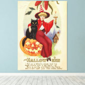  Halloween-heks en zwarte kat Canvas Afdruk (Insitu (Houten vloer))
