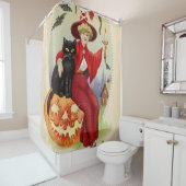  Halloween-heks en zwarte kat Douchegordijn (In situ)